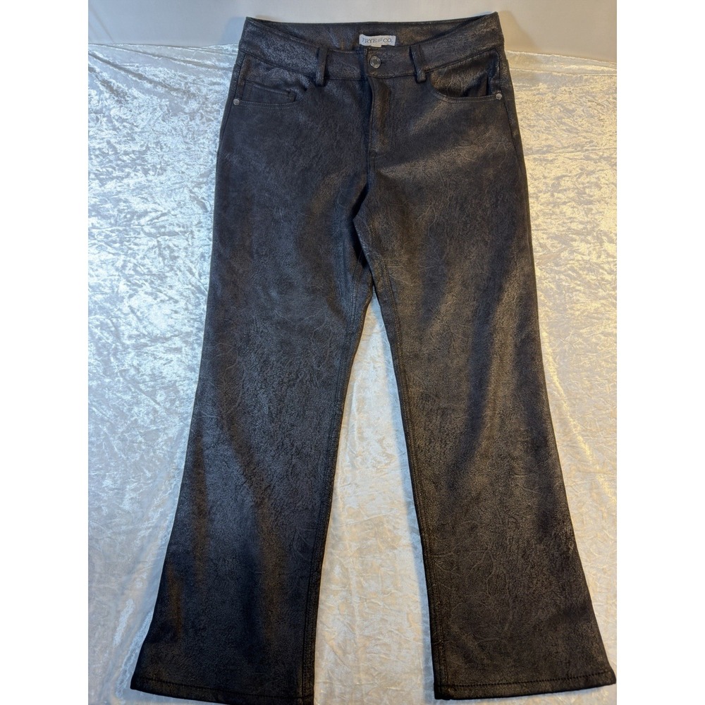 Frye and Co Women's Pants Size 10 Black Coated Leather Look Cropped Straight